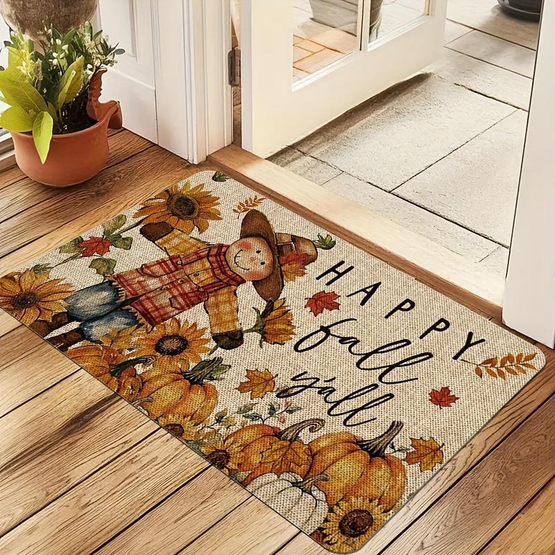 Осенний садовый пугало коврик для двери с мягкой фланелевой надписью "Happy Fall Y'all" Сельский стиль Узор с тыквами для домашнего декора Ковер