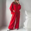 New Autumn and Winter Women's Fashion Casual Set Solid Color Long-sleeved Shirt Long Pants and Round Neck Two-piece Set