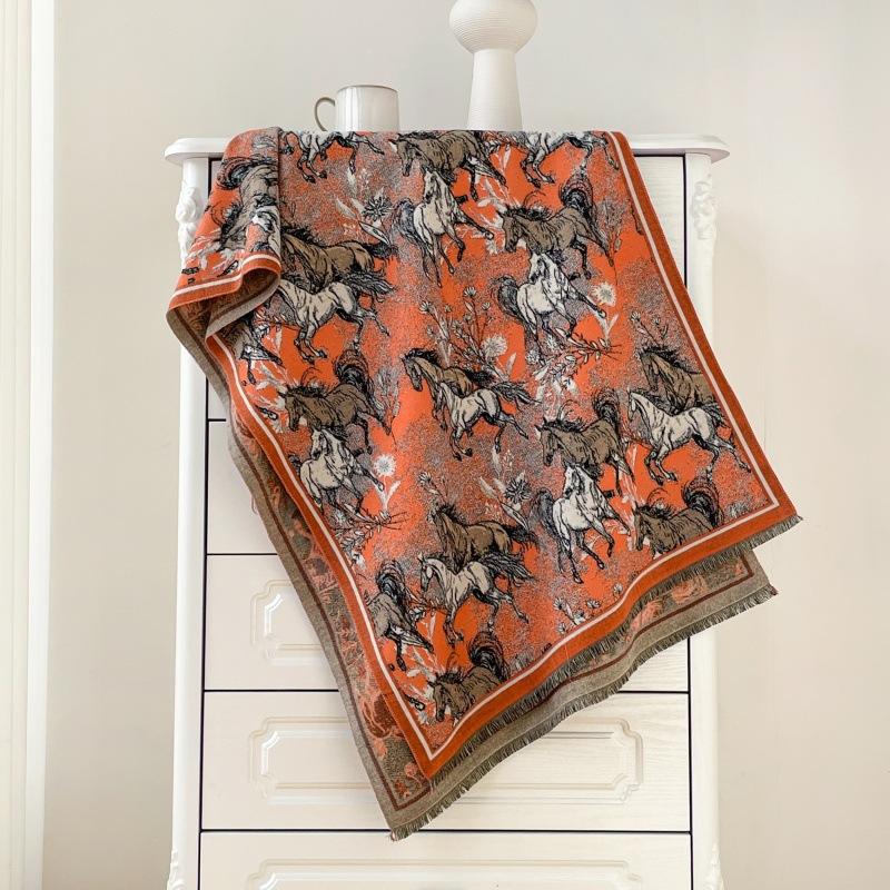 2024 Autumn/Winter New Thickened Warm Double Sided Two Tone Tassel Imitation Cashmere Scarf, High Grade Shawl Neck