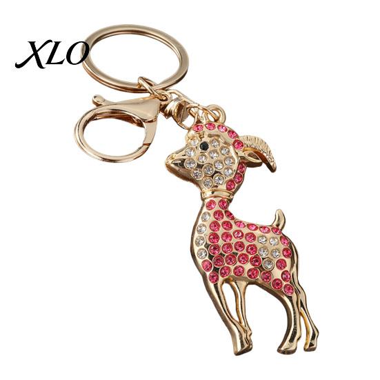 Zinc Alloy Key Chain Rhinestone Sheep Keychain for Backpack, Sparkly Goat Car Ring, Zodiac Pendant Decorative Lamb Backpacks and Handbags