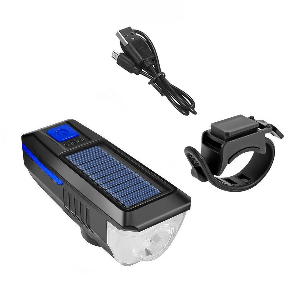 Солнечная велосипедная лампа, USB аккумуляторная, водонепроницаемая, велосипедная лампа и звуковой сигнал, 3 режима для снаряжения для ночной езды