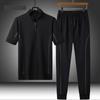Men's Suit Korean Trousers Suit Clothing Summer Ice Silk Casual Short-sleeved Male Large Size Loose Two-piece Thin Sports