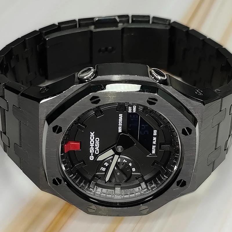 Casio Мужские часы с ЖК-дисплеем и аналоговой индикацией, серия 44 мм, черные, GA-2100-1A1(Watch3--)