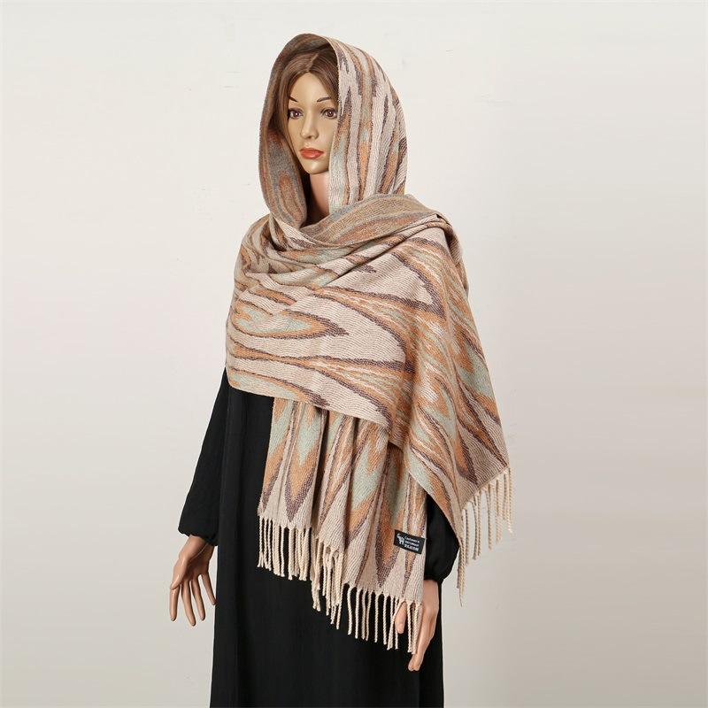 Ethnic Style Women Printed Shawl Autumn Winter Muslim Hijab Imitation Cashmere Tassels Scarves Luxury Thick Warm Scarf Female