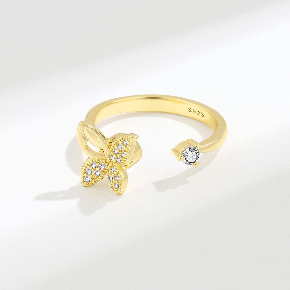 925 Silver Butterfly Open Ring For Women Simple Elegant Zircon Fairy High End Jewelry