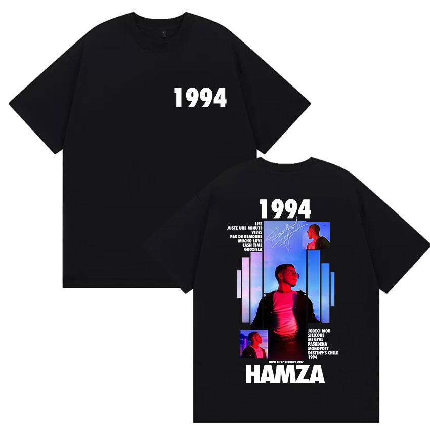 Rapper HAMZA 1994 Tour Album Graphic T Shirts Mens Retro Fashion Cotton Short Sleeve Tshirt Hip Hop ONeck Clothing Tees