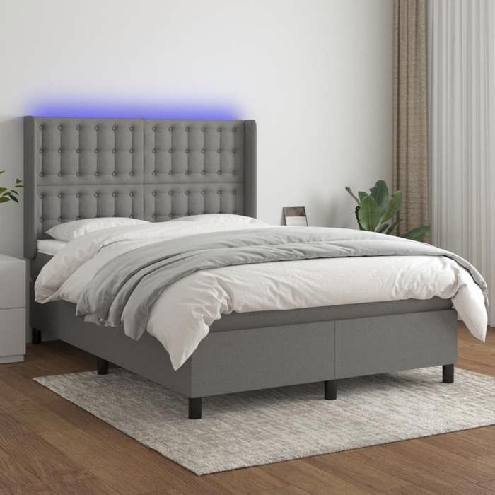 Maison Exclusive - Sommier à lattes de lit matelas LED Gris foncé 140x200 cm Tissu