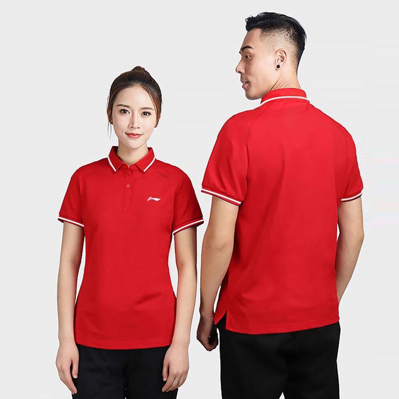 Li-Ning Однотонная дышащая быстросохнущая спортивная рубашка-поло прямого покроя унисекс-топы красного цвета APLT121-3