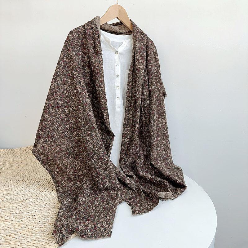 Korean Cotton Retro Scarf Spring And Autumn New Floral Scarf Fashion Female Thin Breathable Shawl Travel Shawl Warm Neck Scarves