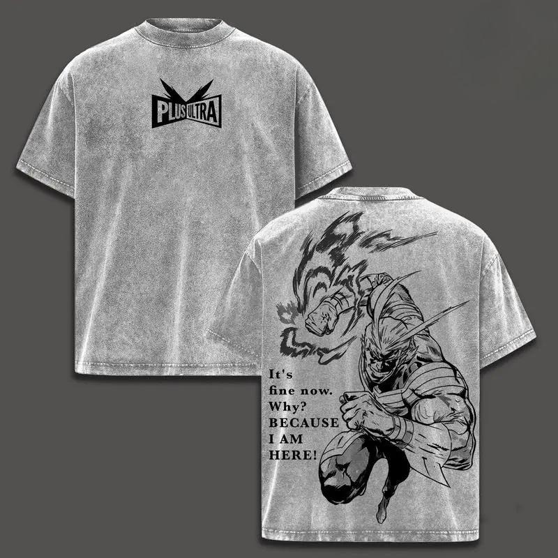 My Hero Academia All Might T-shirt Anime Gothic Y2k Washed Oversized T Shirt Men Clothing Summer Short Sleeve Cotton Tees Tops