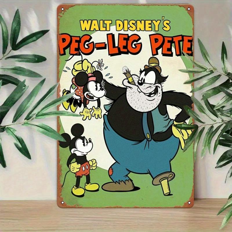 [2D Flat] Vintage Cartoon Character Pigg-Leg Pete Metal Tin Sign - 30.48x20.32 cm, Rustic Wall Art, Perfect for Bar, Cafe, Livin