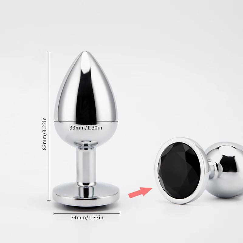 3 Sizes Metal Anal Plug Smaller Smooth Stainless Steel Butt Plug Colorful Crystal Round Anus Plug Adults Anal Sex Toys For Women
