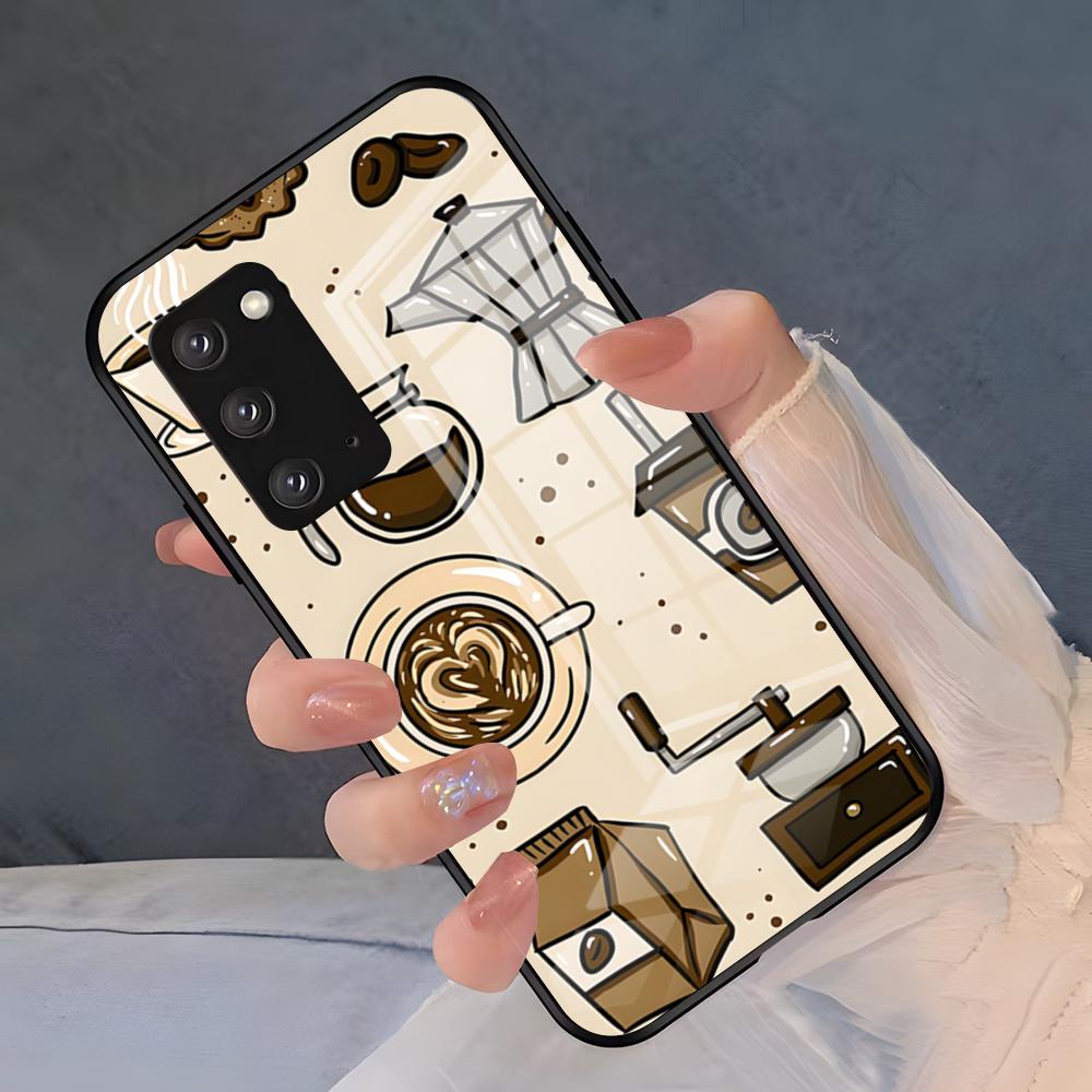 Чехол для телефона с рисунком 'Кофейное искусство' для Samsung S26 S25 Plus S20 S20 Plus S22 Ultra S23 FE S21 Plus S21 Ultra Стеклянная крышка