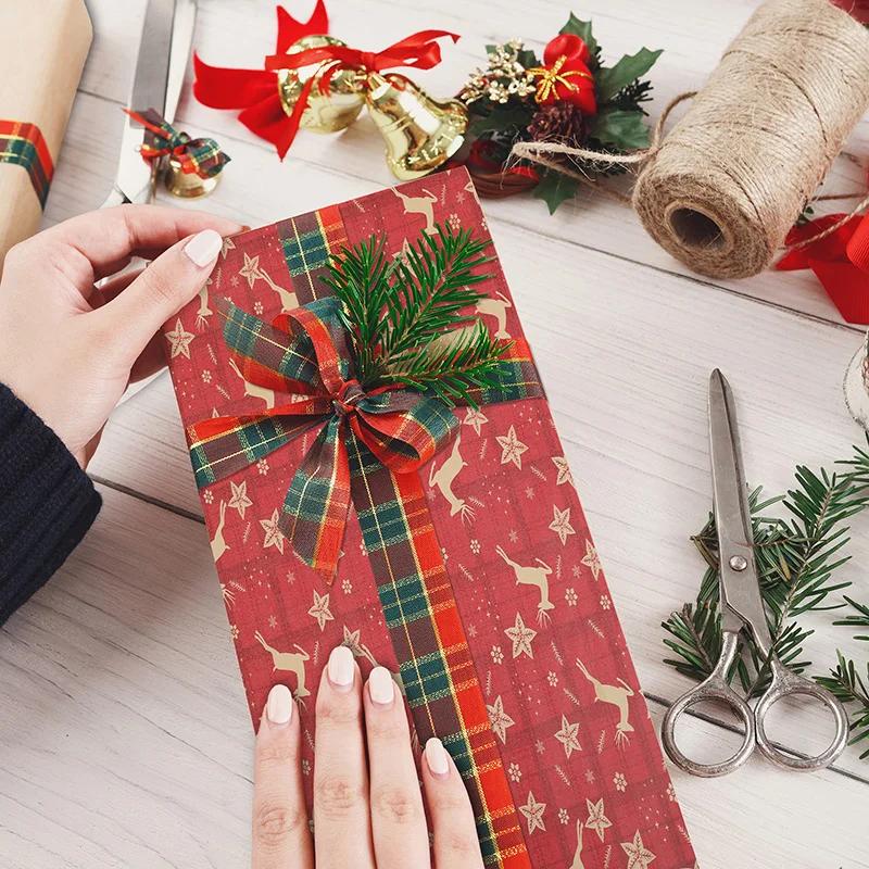 10M/roll Kraft Christmas Wrapping Paper Cartoon Santa Claus Elk Gift Box Packaging Material New Year Xmas Party Diy Decoration