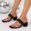 Fashion Chunky Heels Women's Slippers 2025 Fashion Bling Sequins Summer Slippers Women Solid Mid Heel Shoes Outdoor High Heel Sandals