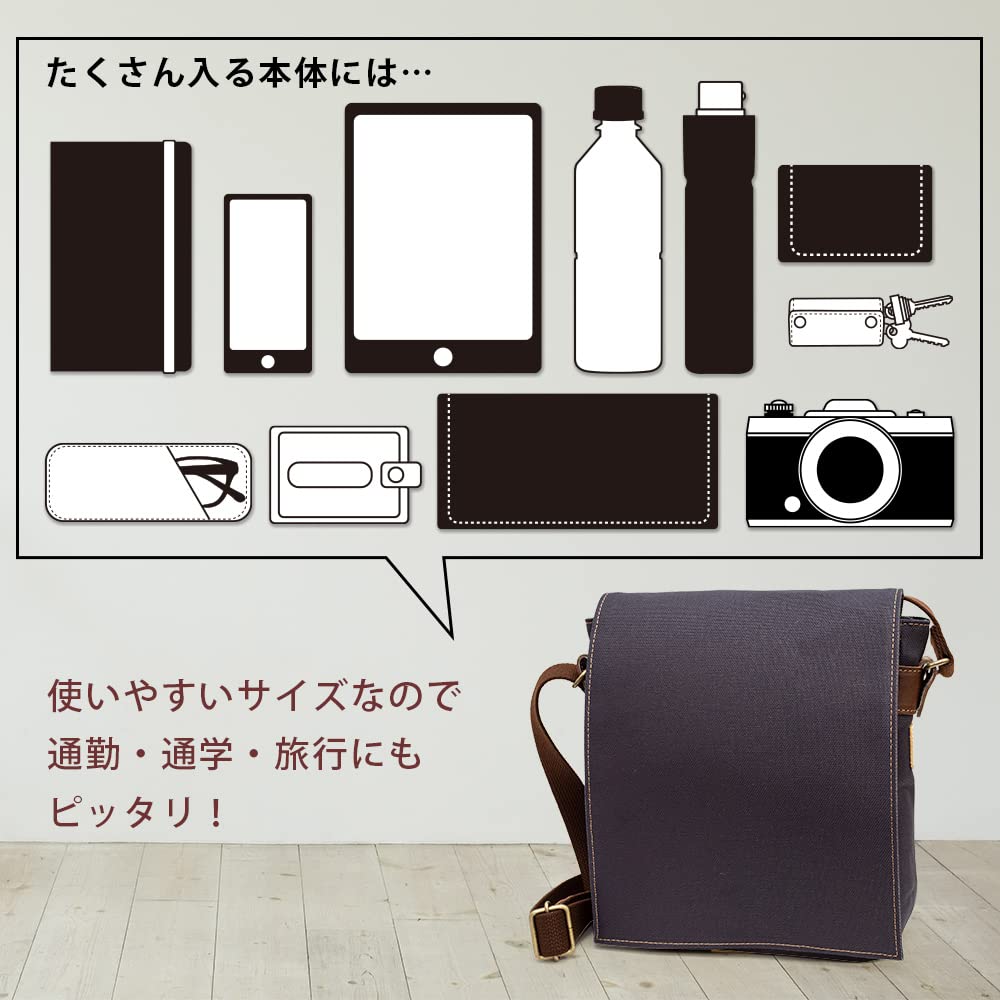 Shoulder Crossbody Made in Persimmon Shibu Dyed Canvas Vertical Flap Birthday Present Shibu [creareki] Men's Bag, Bag, Lightweight, Small, Japan, Bag,