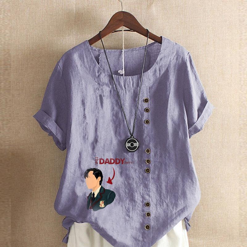Женская модная мужская футболка с круглым вырезом и коротким рукавом, повседневная хлопковая льняная рубашка с рисунком, свободная летняя блузка, топы