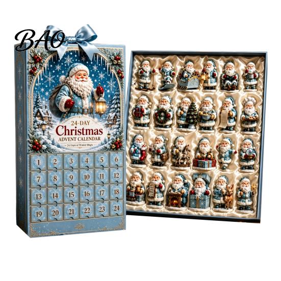 Unique Summer Christmas Decorations 2026 Beach Santa Advent Calendar, 24-Day Acrylic Ornament Set with Tropical Theme Surfing Figures, Tree