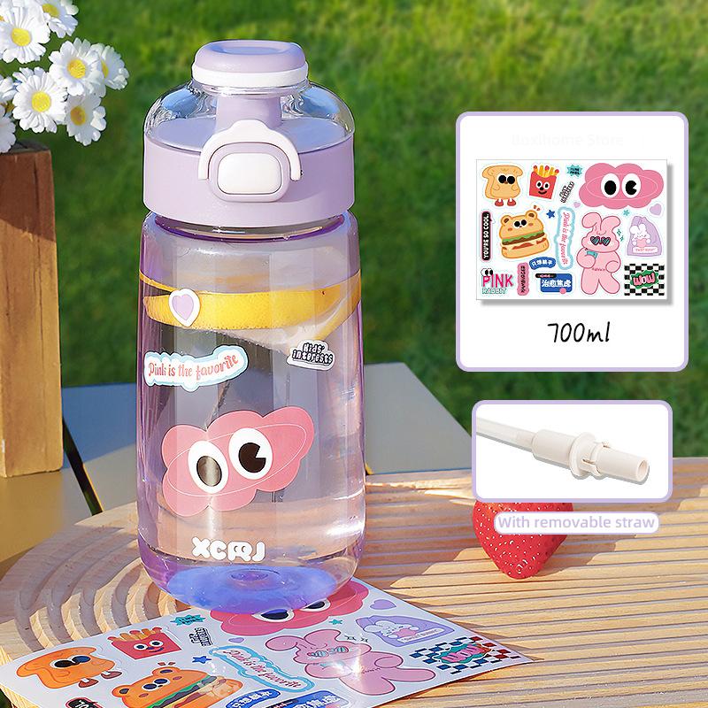 Cute Kids Water Bottle Transparent Plastic Cup Large Capacity Outdoor Sports Portable Sippy Cup BPA Free for Girls Female
