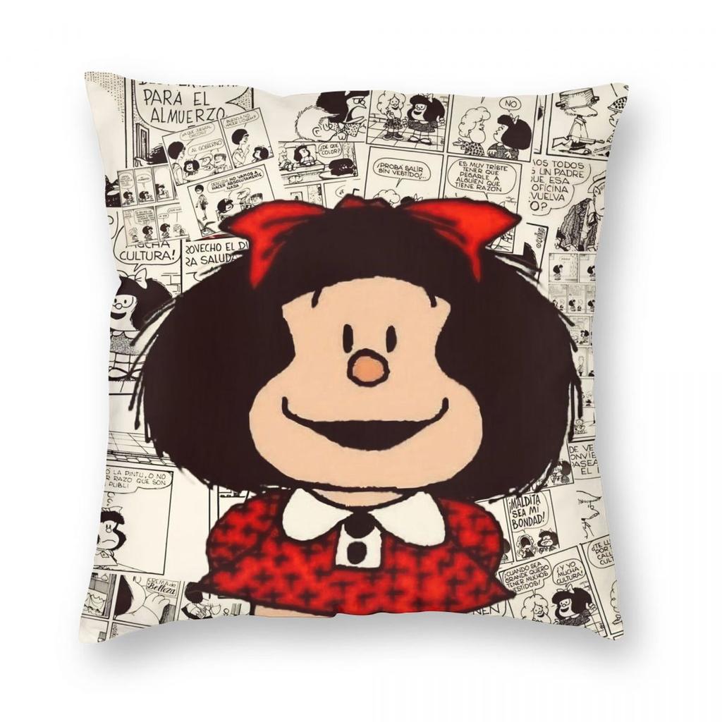 Cartoon Mafalda Characters Pillowcase Printing Fabric Cushion Cover Decor Quino Comics Throw Pillow Case Cover Sofa Zipper