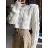 White Sweater Women 2022 New Autumn Pullover Loose Outside Wear Design Sense of Niche Short Knitwear