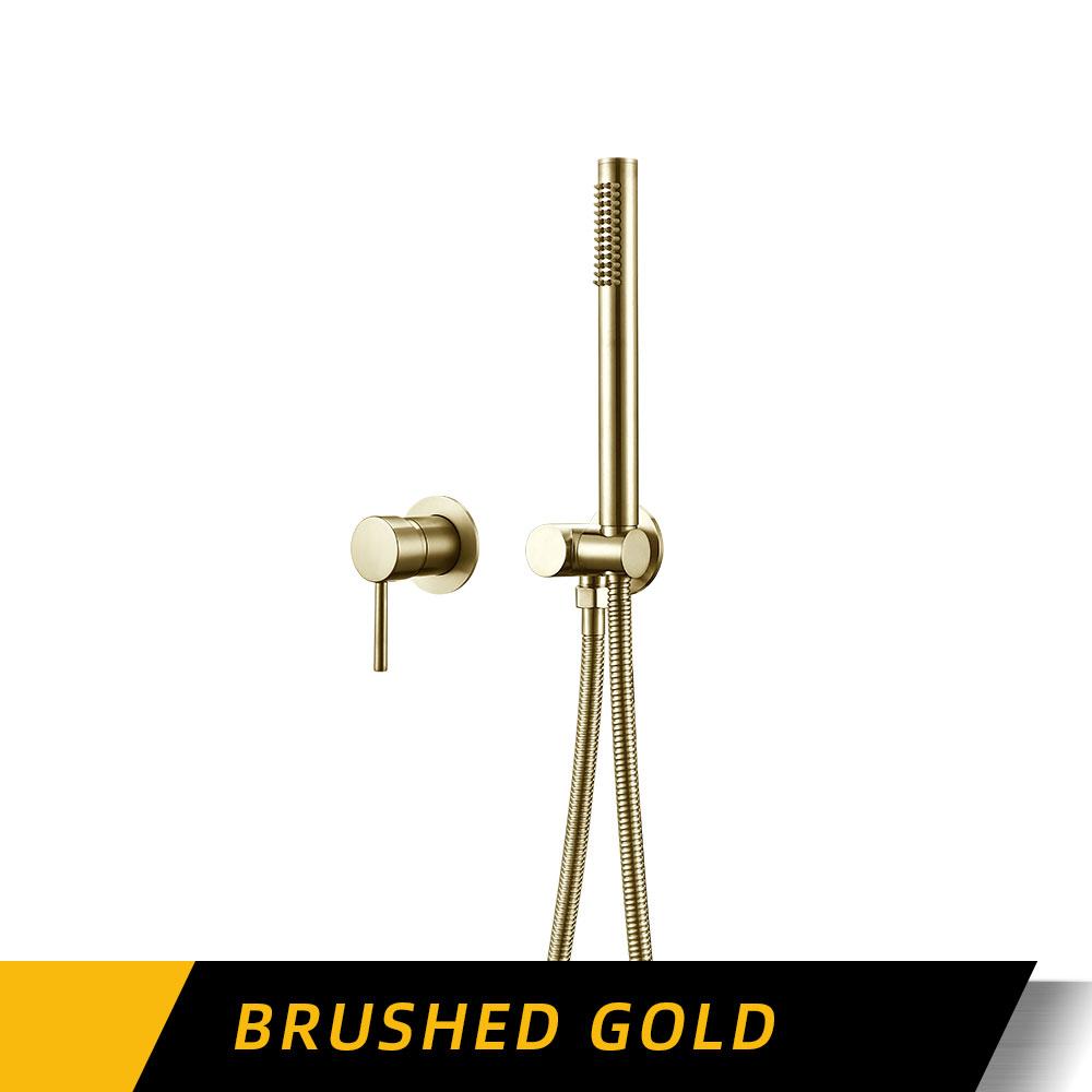 Ручная душевая система для ванной комнаты, матовый золотой смеситель для ванны с горячей и холодной водой, одна ручка и держатель для душа, отдельный набор кранов