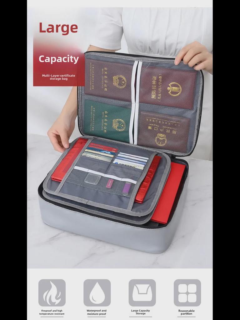 Большая огнестойкая и водонепроницаемая сумка для хранения дорожных документов - безопасный органайзер для паспортов и файлов