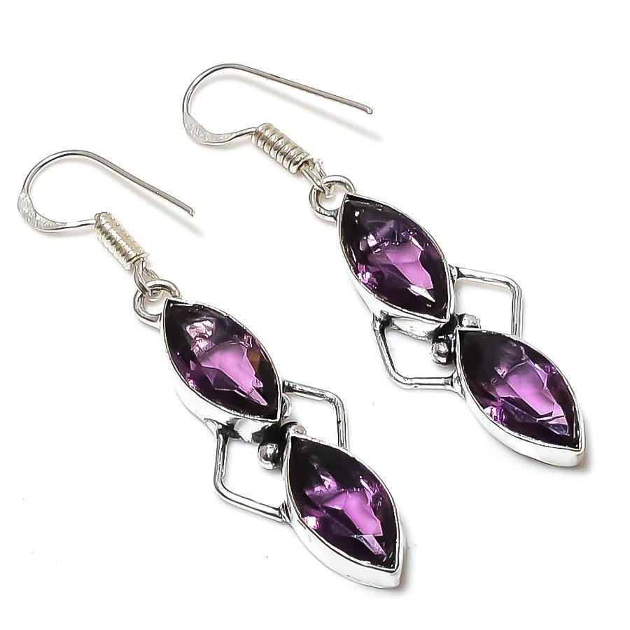 Amethyst Gemstone 925 Sterling Silver Gift Jewelry Earring 2.09"