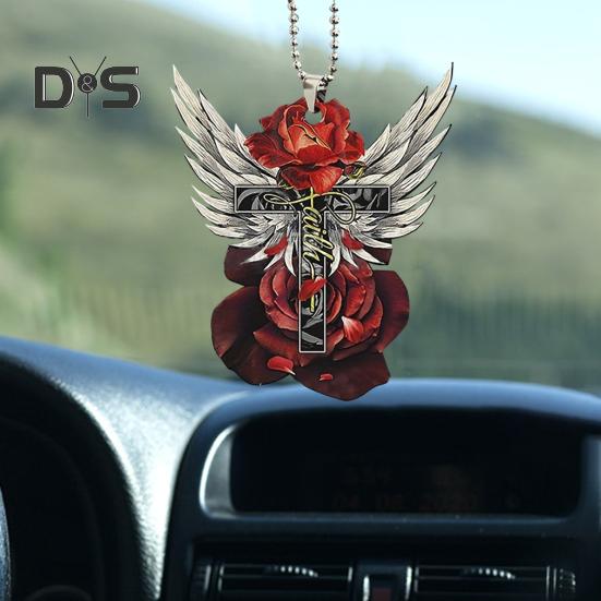 Butterfly Jesus Cross Hanging Ornament Moon American Flag Pendant Car Interior Decor for Auto Rear View Mirror Accessories Christmas Tree Charm