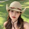 Summer Straw Cowgirl Hat Wide Brim Sunscreen Visor Cap Retro Western Cowboy Hats  Outdoor