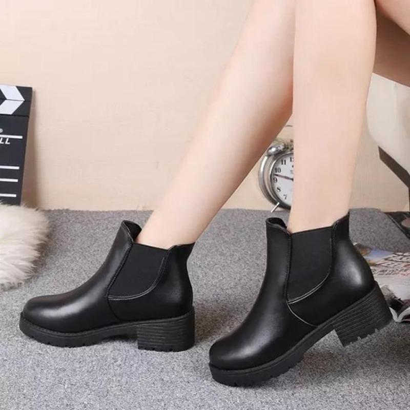 2025 New Boots Low Heel Martin Boots Women Boots Fall and Winter New Fashion Small Leather Shoes Round Head Women's Shoes