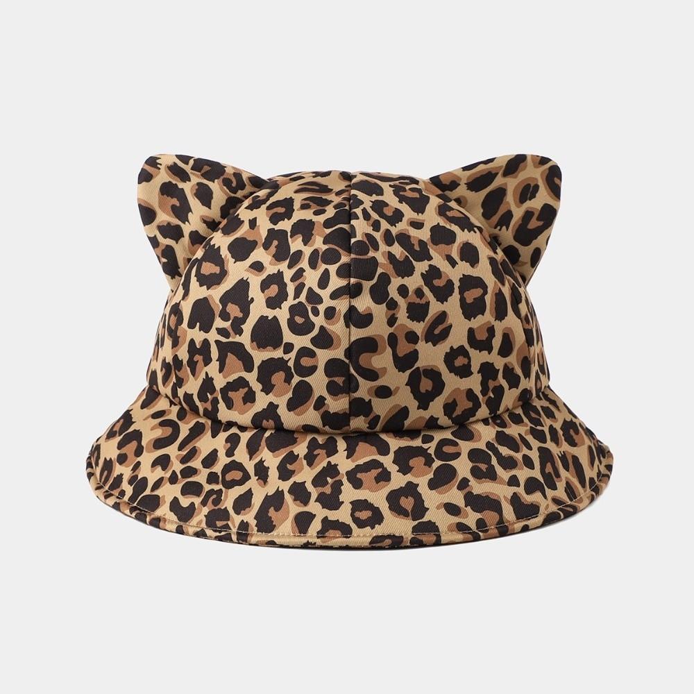 Cow/ Leopard Print Bucket Hat Cat's Ears Basin Hats New Panama Fishing Cap Unisex