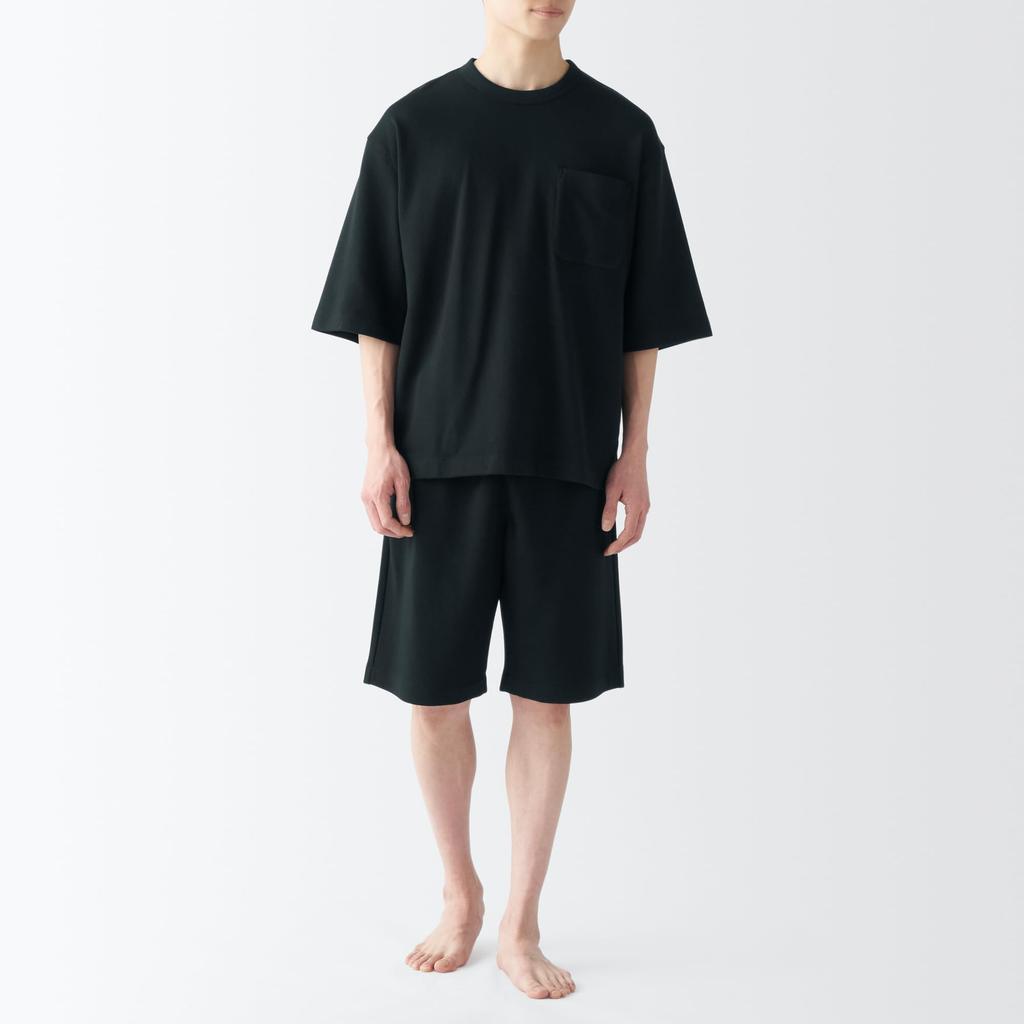 MUJI свитер с коротким рукавом комнатная одежда комплект FB0XWA4S черный S мужской мужской мужской