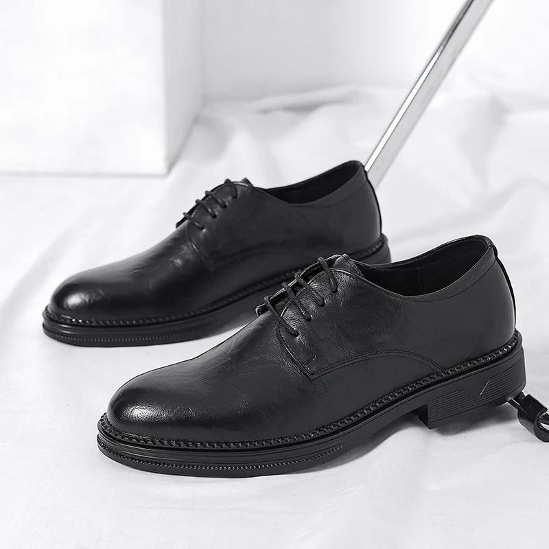 FashionLuxury Business Oxfords Leather Shoes Men Lace Up Breathable Rubber Formal Dress Shoes Male Office Wedding Flats Mocassins Homme