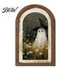 Ghost Themed Room Decor Arch Wooden Sign, Cute Halloween Table Rustic Farmhouse Spooky Home Accents Shelf Decor, Decorative Wall Art for Mantel Living