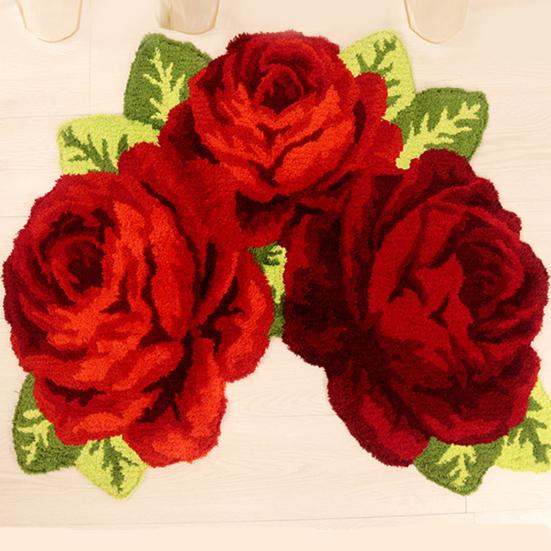 Плюшевый коврик для пола Быстросохнущая нескользящая основа Ковер в форме цветка розы Легко чистить Декоративный для гостиной