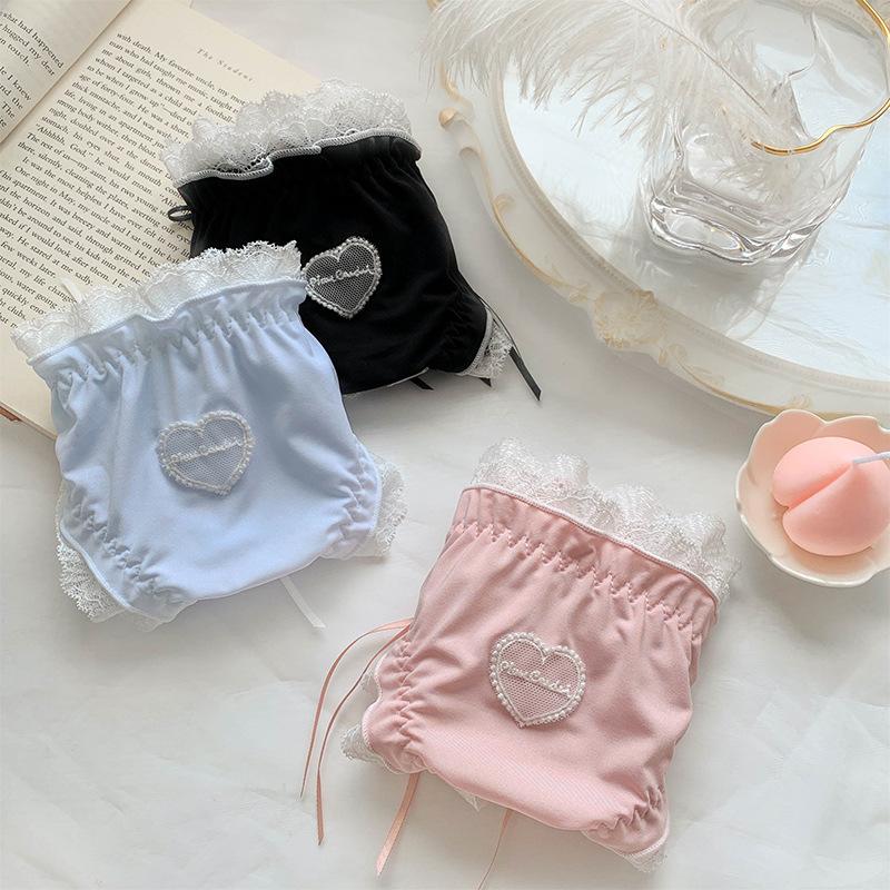 Cute Blue Love Lace Girl Underwear Summer Thin Section Sexy Cool Cotton Sexy Briefs New Solid Color Langerie Loli Briefs