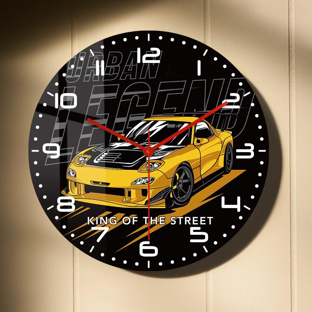 12'' Настенные часы для автогонок, Дрифт-кар, Япония, Уличный спорткар, Гаражные настенные часы, Гоночный автомобиль, Наручные часы, Часы, Батарейка, Бесшумные, Не тикающие для мужчины