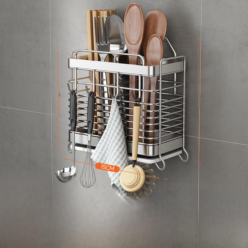 Wall-Mounted Stainless Steel Kitchen Utensil Holder for Chopsticks, Knives, and Forks