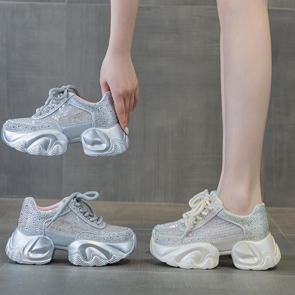 Туфли для папы со стразами, женские, на платформе, увеличивающие рост, дышащие, повседневные, спортивные туфли, туфли на платформе