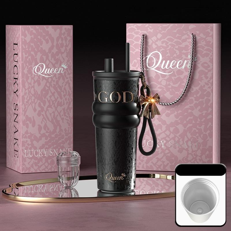 710ml Travel Thermos with Straw and Leak-Proof Lid Stainless Steel Metal Water Bottle for Hot and Cold Coffee Drinks