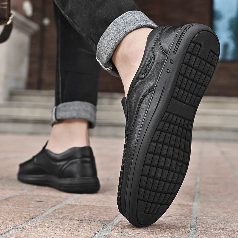 Кожаная обувь, мужские весенние новые британские мужские деловые повседневные кожаные туфли на мягкой подошве, кожаные туфли для папы, мужская обувь для ленивых