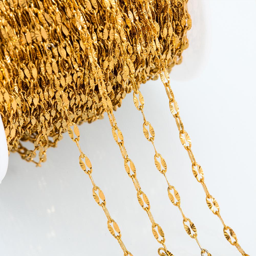 2M Stainless Steel Embossed Radial Grain Link Chain Metal Beads Steel Color Chains Jewelry Making DIY Bracelet Necklace Material