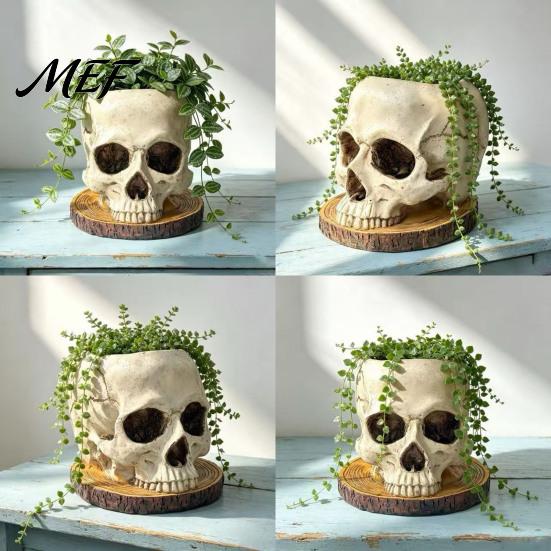 Gothic Home Decor Halloween Retro Skull Planter, Spooky Human Head Flower Pot, Skeleton Holder Candy Bowl Decoration for Tabletop Bar Office