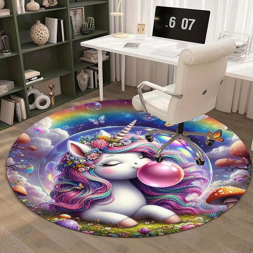 Pretty Unicorn Round Rug Suitable For Office Reception Decorative Carpet Office Chair Protection Carpet And Also Suitable For Gifts To Relatives And