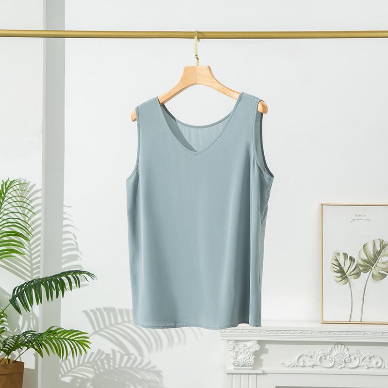 Summer Sand-Washed Double Crepe Silk V-Neck Vest - Women's Solid Casual Wear