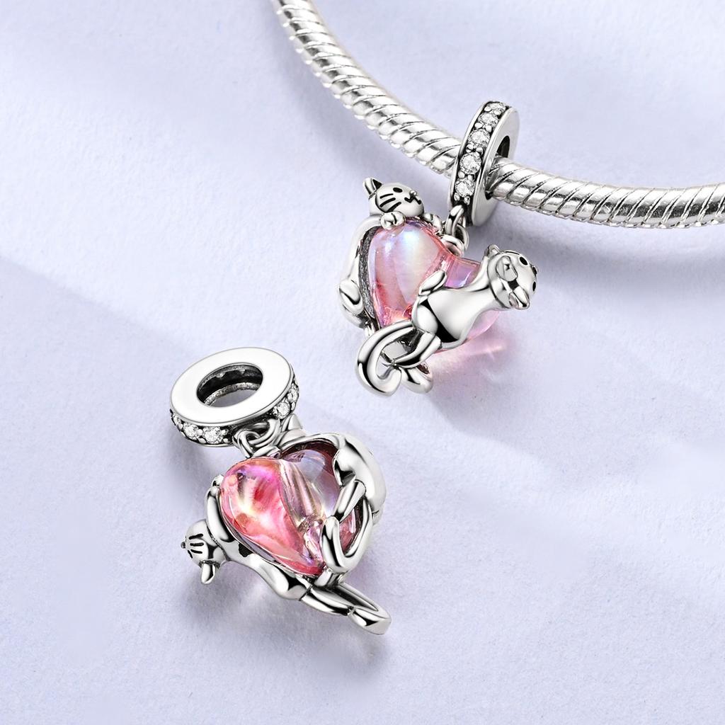 Медь Оригинальный Шарм Розовая Тритон Принцесса Платье Сердце Подвески Подходит Браслет Бусины Изготовление Женщина Тонкие Ювелирные Изделия Подарок