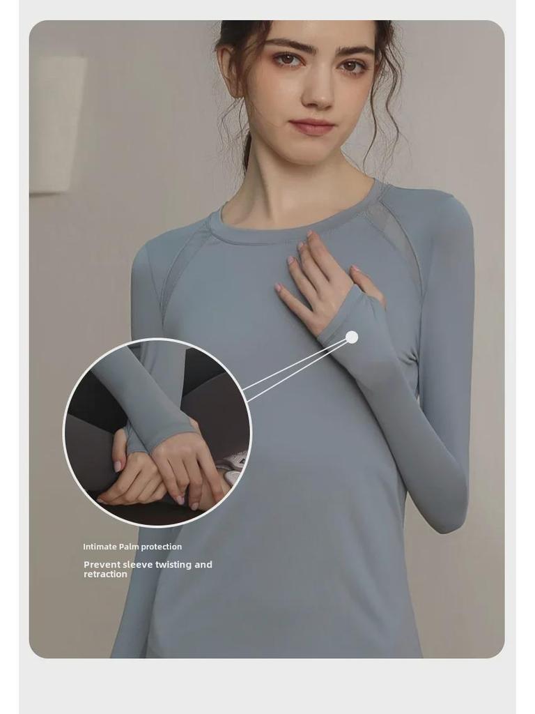 Женская футболка с длинными рукавами из дышащего материала для йоги и бега - фитнес-топ весна/осень