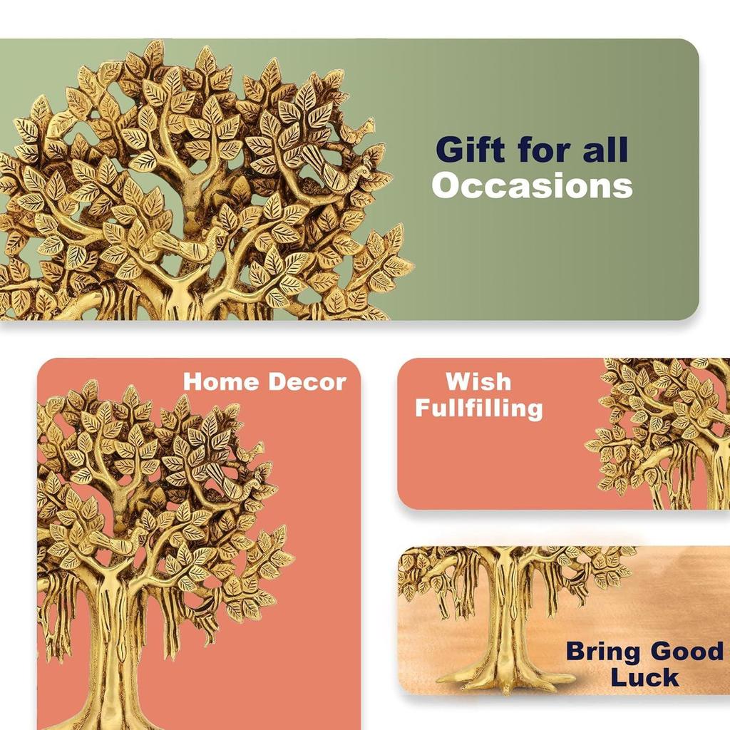 Дерево Калпаврикша Чистая латунь Птица Латунное Дерево Жизни Домашний декор Подарок на удачу Васту и Фэншуй Статуэтка