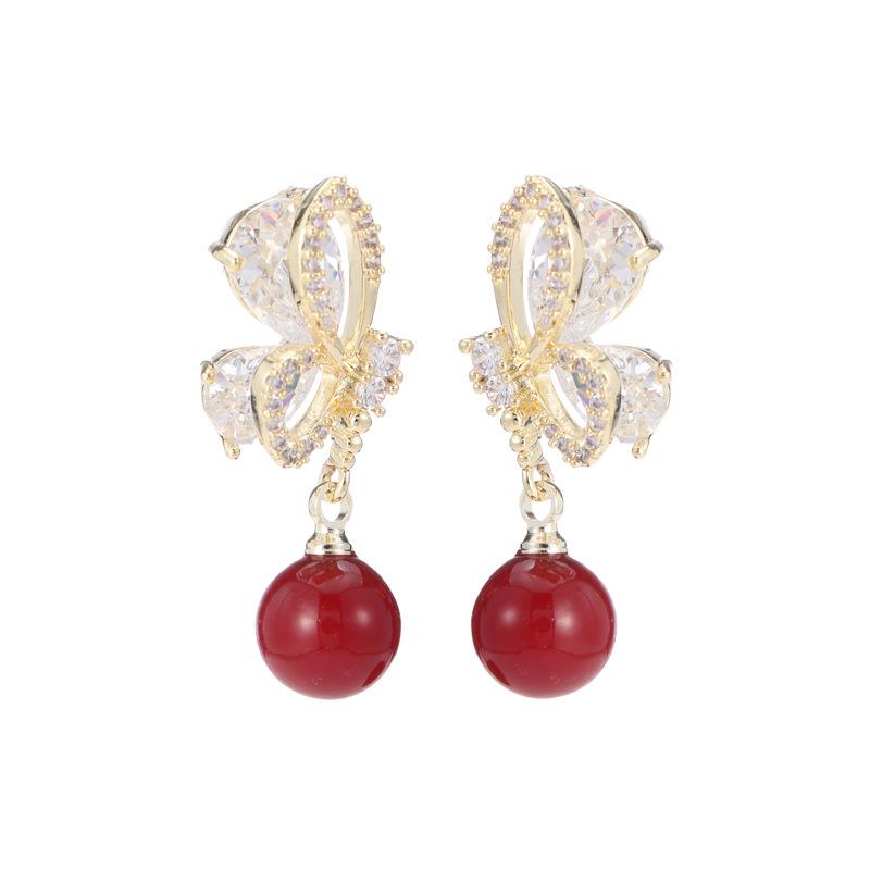 Нежный темперамент, ниша, супер фея, простые серьги, супер сверкающие, инкрустированные цирконием, изысканные маленькие серьги-бабочки красного жемчуга